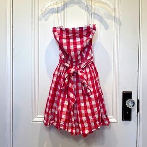 U.S. Polo Assn Red and White Gingham Strapless Mini Dress - Size S